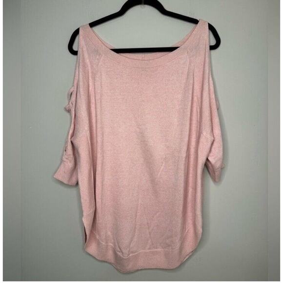 Express Oversized Pink Sweater Ballet Lace Up Sleeve - Picture 4 of 6